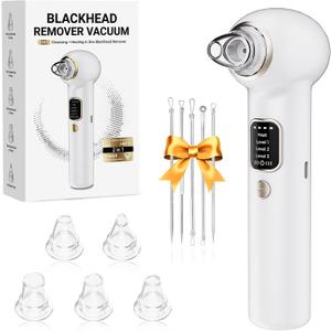 Pore Vacuum Blackhead Remover Kit - 5 Suction Heads & Extractor Tools, 3 Adjustable Suction Levels - Facial Pore Cleansing for Women&Men (White)