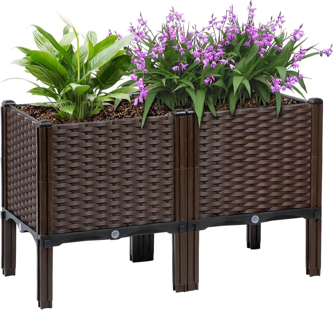 Raised Garden Bed with Legs, 20" Tall Planters for Outdoor Plants 32"Lx16"W
Elevated Self Watering Planter Box Rattan Pattern , 11.8" Deep Rectangular Garden Bed for Vegetables, Flowers, Herbs