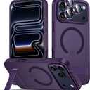 for iPhone 17 Pro Case with Stand, Compatible with MagSafe, Camera Lens Protector, Translucent Matte Slim Silicone Shockproof Magnetic Phone Cover, Purple