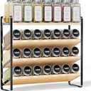 MUDEELA 4 Tier Spice Rack Organizer for Cabinet, Wooden Vertical Spice Shelf, Seasoning Organizer for Countertop, Kitchen, Pantry, Freestanding, 13.4" W × 11.2" H (No Jars Included), Black