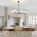 37" Black Dining Room Light Fixture, 6-Lights Modern Chandeliers with White Fabric Shade, Classic Farmhouse Ceiling Light Hallway Pendant Lighting for Kitchen Island Living Room Bedroom Entryway Foyer