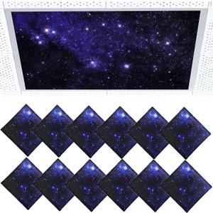 Torixqi12 Pcs Fluorescent Light Covers for Ceiling Lights Classroom, Magnetic Light Filters, Fluorescent Light Diffuser Covers for Office, Hospitals, Home 4 x 2 Feet (starry sky)
