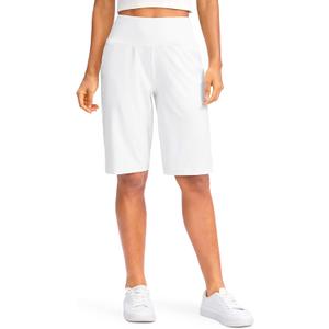 G Gradual Women's 12" Bermuda Long Shorts with Pockets High Waisted Stretch Knee Length Shorts for Women Summer Walking (White, L)