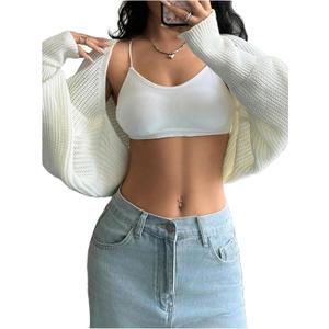 GORGLITTER Women's Open Front Cropped Cardigan Bolero Sweater Lightweight Long Sleeve Shrug Knit Top (White)