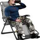 MoNiBloom Lounge Chair Adjustable Patio Chair Steel Frame Outdoor Furniture Recliner Folding Lounge Camping Chair with Headrest for Pool Side Yard Beach, 330lbs Capacity (29" with Footpad 1-Pack, Grey)