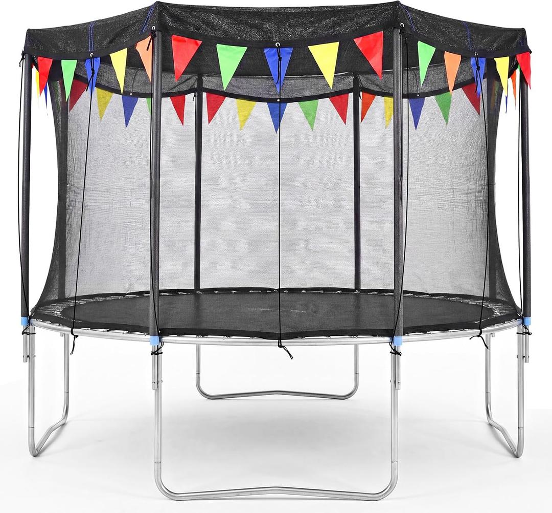 2026 Upgraded Round Trampoline Shade Cover, 4Lbs Heavy Duty Cover Accessories for 8 10 12 14 15 16FT Trampoline for Sun Protection, Sun Shade with Colorful Flag and 98FT Elastic Cord, Non Tears Easily