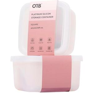 OTB Set of 2 Reusable Silicone Containers Clear, Nesting Leak-free Silicone Food Storage Boxes, BPA Free, Airtight, Dishwasher and Freezer Safe