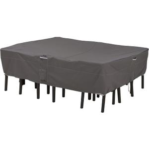 Classic Accessories Ravenna Water-Resistant 88 Inch Rectangular/Oval Patio Table & Chair Set Cover, Medium, Taupe, Brown, Outdoor Table Cover, 88"L x 58"W x 23"H