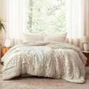 Luxudecor Beige Tufted Comforter Set King Size 3 Pieces Boho Shabby Chic Comforter Farmhouse Embroidery Bed Set Soft Comforter for All Seasons (Beige, 104''x90'')