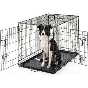 DUMOS Dog Crate, 36 Inch Medium Double Door Dog Cage with Plastic Leak-Proof Pan Tray, Folding Metal Wire Pet Kennel for Indoor, Outdoor, Travel, Black