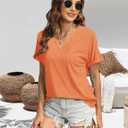 T Shirts Short Sleeve V Neck Tees Womens Tops Beach Vacation Fashion Clothes 2026 Casual Summer Spring Fall Outfits (Orange, XXXL)