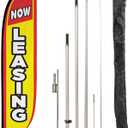 LookOurWay Feather Flag Pole Kit - 12 Feet Tall Advertising Flag Banner with Fiberglass Pole Kit and Ground Spike for Business Promotion - Real Estate Flags - Now Leasing Yellow