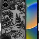 XIZYO for iPhone 17 Case, Floral Rose Cute Phone Case for Women Girls Aesthetic Pattern Print Slim TPU Bumper Shockproof Protective Cover for iPhone 17 6.3 Inch, Black