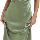 2025 Satin Cap Sleeve Cowl Back Summer Dresses for Women Elegant Ruched Waist Wedding Guest Midi Dress (Medium, Sage)