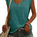 SOUWINEMYI Womens Cap Sleeve T Shirts V Neck Casual Tops Oversized T-Shirt Summer Trendy Lightweight Loose Fit Basic Tees (Lake Blue, L)