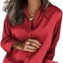 Zeagoo Satin Blouses for Women Silk Button Down Shirts Long Sleeve Business Casual Tops, Size M