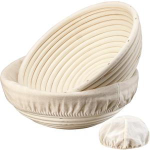 Dimpola Banneton Bread Proofing Basket - 9 inch Banneton Basket Set of 2 Sourdough Proofing Basket Round Proofing Bowls Handmade Rattan Baskets and Liners, Round 9 inch set of 2