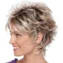 TISHINING Layered Short Blonde Pixie Wigs for White Women Dark Brown Ombre Blonde Pixie Cut Wig with Bangs Synthetic Natural Looking Daily Party Wig