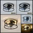 Flush Mount Ceiling Fans with Lights and Remote Control Black Caged Low Profile Ceiling Fan Modern Metal Ceiling Fan for Farmhouse Dining Room Bedroom Kitchen Living Room, 13 inch