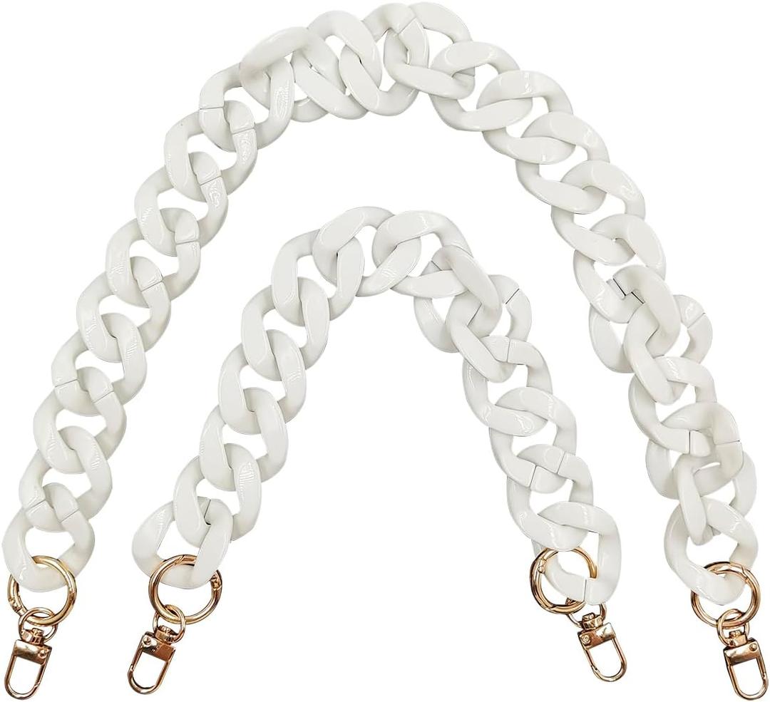 2 PCS Large Flat Chain Strap, White Acrylic Chain 15.7inch Handbag Strap and 23.5inch Replacement Shoulder Straps, Detachable Purse Chain for Tote Bags, Clutches, DIY Craft