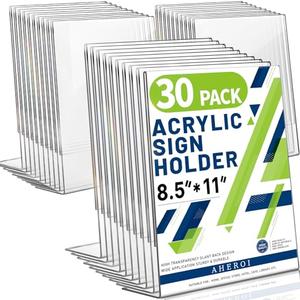 Aheroi Acrylic Sign Holder 8.5 x 11, 30Pcs Plastic Sign Holder 8.5 x 11 Standing, Clear Paper Holders Acrylic Paper Document Holders, Plastic Stands Flyer Display,Office School Table Supplies