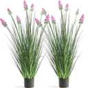 FloraFairy 4ft 2-Pack Horsetail Reed Grass with Purple Cockscomb Flower, 48in Tall Indoor Outdoor Green Onions Fake Plants in Pot, Home Office Decorative Artificial Plant & Greenery, Wedding Dcor