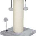Dimaka Large Heavy Cat Scratching Post for Cats with 6" Wide Elevated Top Stand, Cat Tree Scratcher, 4.5" Dia. Big Sisal Rope Pole with 3 Teasing Balls, Extra Heavy Thick Stable Base (Grey)