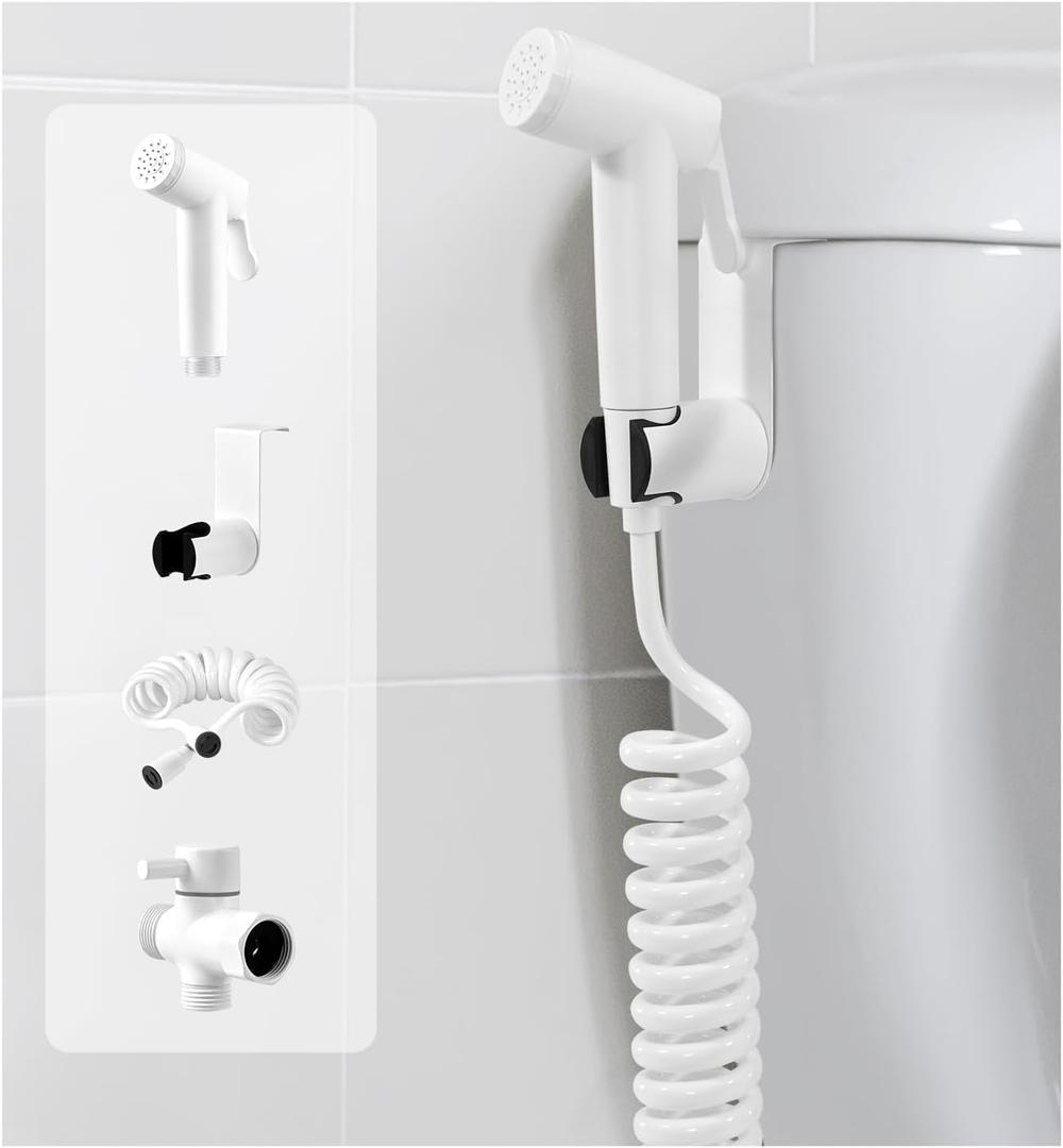 Handheld Bidet Sprayer Kit for Toilet, for Feminine Wash, Bidet Faucet Cloth Diaper, Baby Wash, Pet Wash or Toilet Cleaning, with Spring Type Bidet Hose (White)