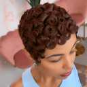 Chocolate Brown Short Layered Pixie Cut Wig Human Hair Wear and Go Glueless Colored Curly Human Hair Wigs With Bangs for Women Full Machine Made None Lace Front Wigs Human Hair (4 Inch, #4 Light Brown)