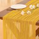 Socomi 2pcs Gold Yellow Summer Cheesecloth Table Runner Boho Rustic Gauze 120 inch 10FT Cheese Cloth Sheer Runner for Wedding Party Baby Shower Birthday Home Decor Holiday Decorations