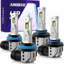H11 H8 H9 9005 HB3 Bulbs 6500K White H11 9005 Car Light Bulbs Combo with Fan Super Bright Upgraded 900% 1:1 Size H11 9005 Halogen Replacement H11 Fog Light Bulbs Pack of 4