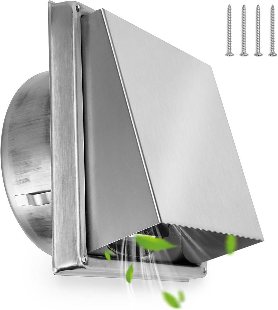 Stanbroil 6 Inch Wall Vent Exhaust Cover, Stainless Steel External Extractor Dryer Cushioned Non-Return Flap, Outside Airflow Vent Replacement Hood