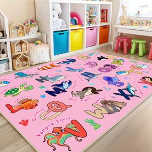 Bolacrom Kids Rugs for Playroom Educational Rug for Learn The ABC Alphabet, Soft Machine Washable Non-Slip Cute Carpet for Classroom Toddler Nursery Kids Room Decor Mat
