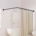 Supforce Curved Shower Curtain Rod, L Shaped Corner Shower Rod [24"-37"] x [24"-37"] Adjustable, Stainless Steel 90 Degree Angled Shower Curtain Rod with 12 Hooks & Ceiling Support, No Sagging