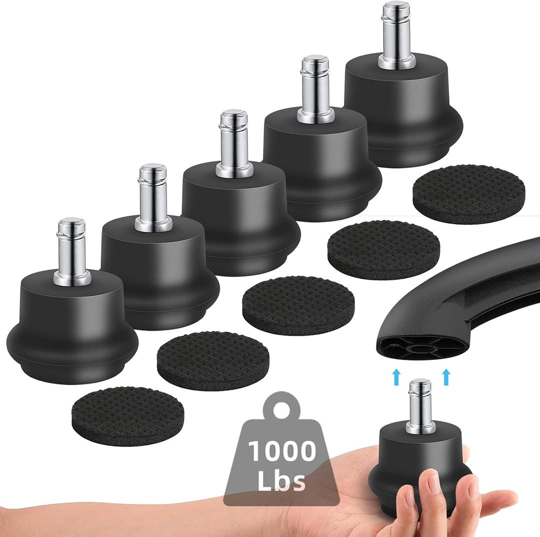 Bell Glides Replacement Office Chair or Stool Swivel Caster Wheels to Fixed Stationary Castors, Office Chair Wheels for Carpet - with Separate Self Adhesive Felt Pads/Chair Feet Wheel Stopper (BLACK)