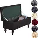 ANWUCHEN Rectangle Ottoman Cover - Stretch Storage Slipcover With Elastic Bands and Ties, Removable Bench Cover, Jacquard Folding, Black, 35x16x15