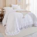 Masaca White Oversized King Comforter 120x98,Farmhouse Shabby Boho Chic Ruffle California King Comforter Set 3 Pieces French Country Rustic Bedding (1 Ruffled Comforter+2 Pillow Shams)