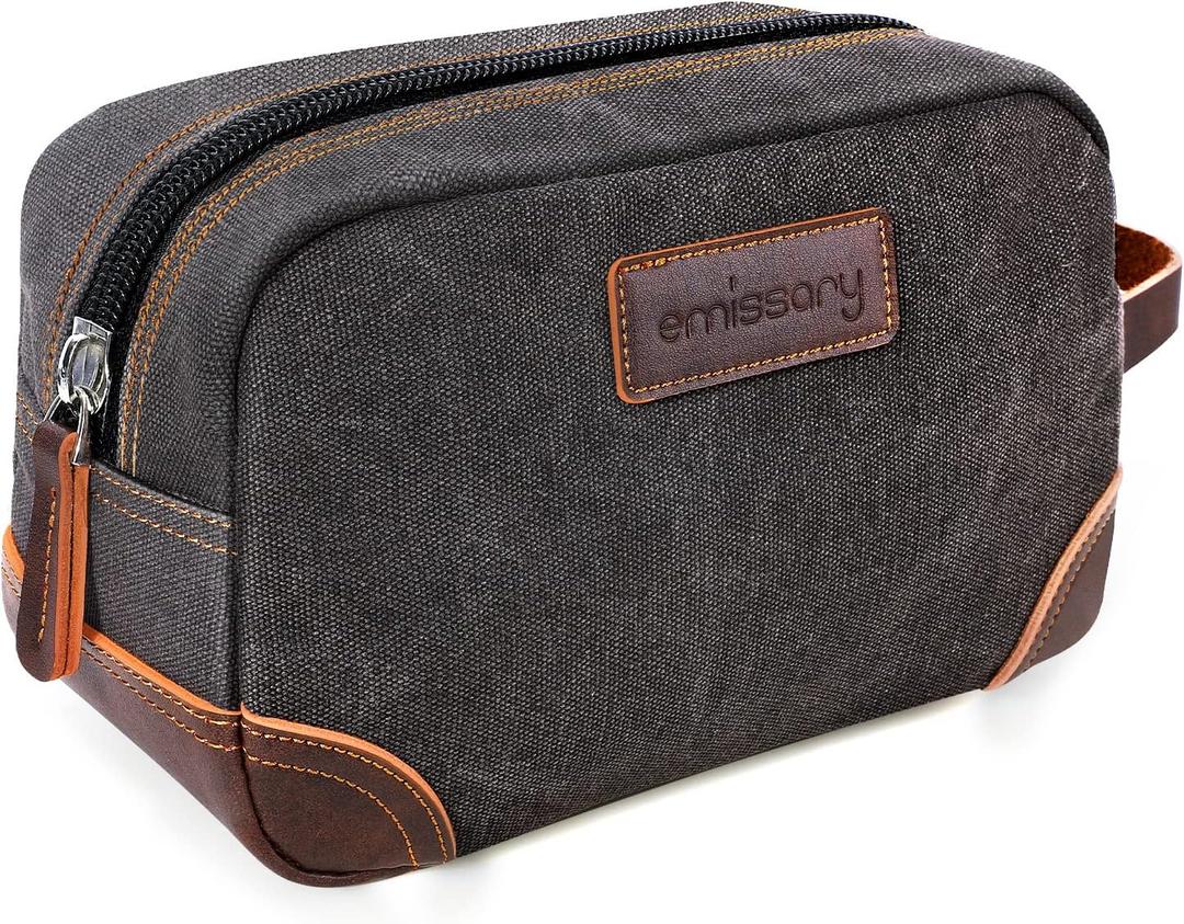 emissary Toiletry Bag for Men, Canvas Travel Toiletry Bag Men's Dopp Kit, Water-resistant Bathroom Bag Mens Shaving Kit, Travel Kit Small Bags, Shaving Bag, Toiletry Bags (Gray)