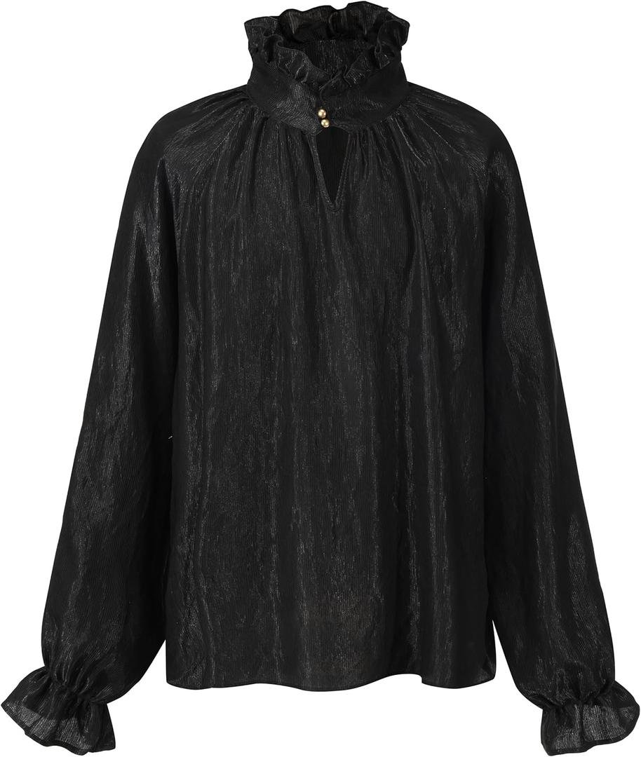 Men Renaissance Shirt,Pirate Shirt for Men,Victorian Ruffled Vampire Poet Shirts Gothic Medieval Costume (Medium, Black-3)