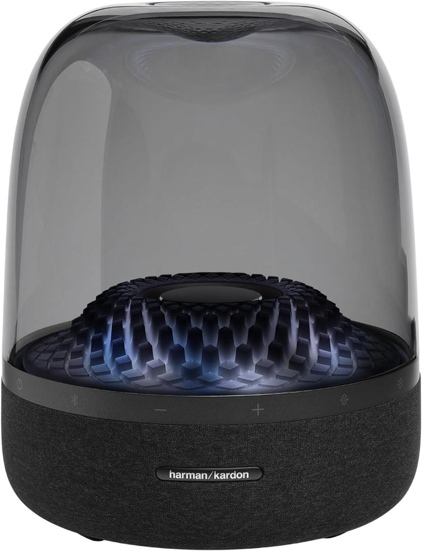 Harman Kardon Aura Studio 4 - Bluetooth Home Speaker - Superior Sound Performance - 5 Diamond-Effect Lighting Themes - Made with Recycled Materials,  Black, 100 watts