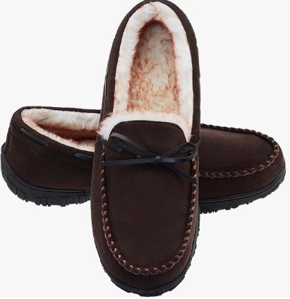 LA PLAGE Men's Moccasin Slippers Memory Foam Warm Plush House Slippers, Indoor Outdoor Comfortable Winter House Shoes 48