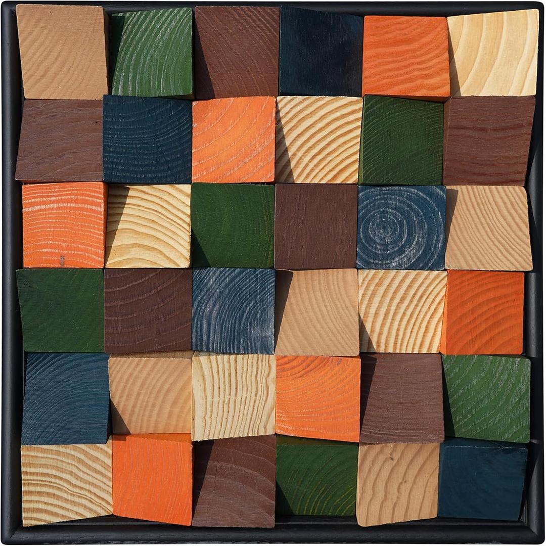 DQQWood 3D Handmade Artistic colored pine wood moasic Decorative painting. Housewarming gift decorative painting.Home Decor, Living Room Wall Painting.12.99" x 12.99"