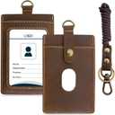 Badge Holder: Boshiho Cowhide Leather ID Badge Card Holder with 19" Neck Lanyard, Vertical Style (Brown)