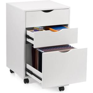HollyHOME 3-Drawer Wood File Cabinet, Under Desk Cabinet for Home Office, Rolling Storage Shelf for Home, Printer Stand, for A4, Letter-Size, 11.8in Hanging File Folders, White