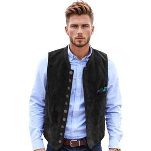 Men's Suede Leather Vest Casual Western Cowboy Jacket Wedding Waistcoat (XX-Large, Black)