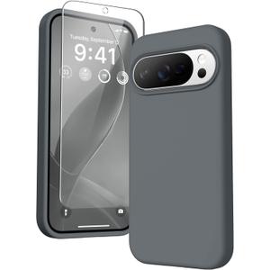 GONEZ for Google Pixel 10/Pixel 10 Pro Case, Liquid Silicone Case with Screen Protector, Full Body Protective Cover, Anti-Scratch Soft Microfiber Lining, Shockproof Phone Cover 6.3", Dark Grey