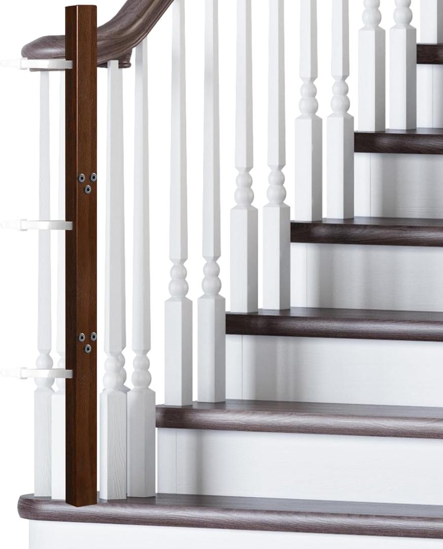 Chunful Universal Baby Gate Banister Adapter Wood No Hole Stairway Banister Adapter Mounting Kit for Pet Fit Round, Square, Irregular Post up to 42" Tall, Gate Not Included(Dark Brown)