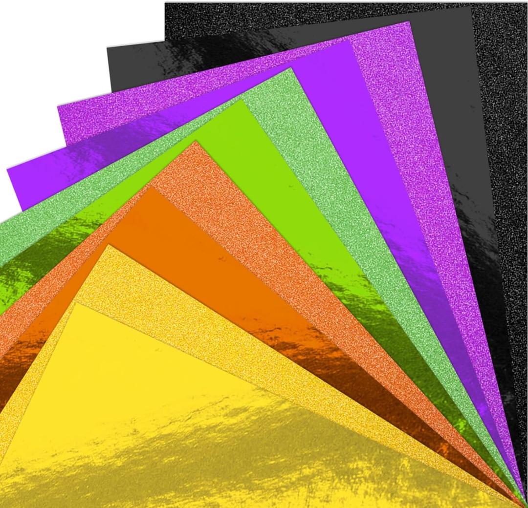 30 Pack Metallic Glitter Cardstock Paper Sheets, Color Foil Mirror Shimmering Paper 250gsm/92lb For Arts and Crafts, Decorative, Weddings & Birthdays Invitations (Halloween, 128 Inch)