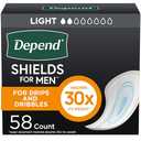 Depend Shields Incontinence Pads for Men, Light Absorbency, 58 Count (Packaging May Vary) 3Pack