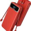 Portable Charger Power Bank with Built in Cables and AC Wall Plug,PD20W&SCP22.5W USB-C Super Fast Charging,20000mAh Travel Phone Charging,LED Display Battery Pack Compatible All iPhone Samsung etc (Red)